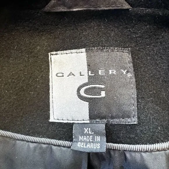 Gallery Wm’s XL Black Winter Coat 80% Wool Single Breast Detachable Hood - Picture 11 of 13